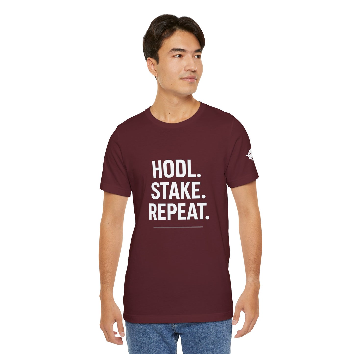 Premium Crypto Tee – HODL Stake Repeat Minimalist Streetwear by TheBullThread