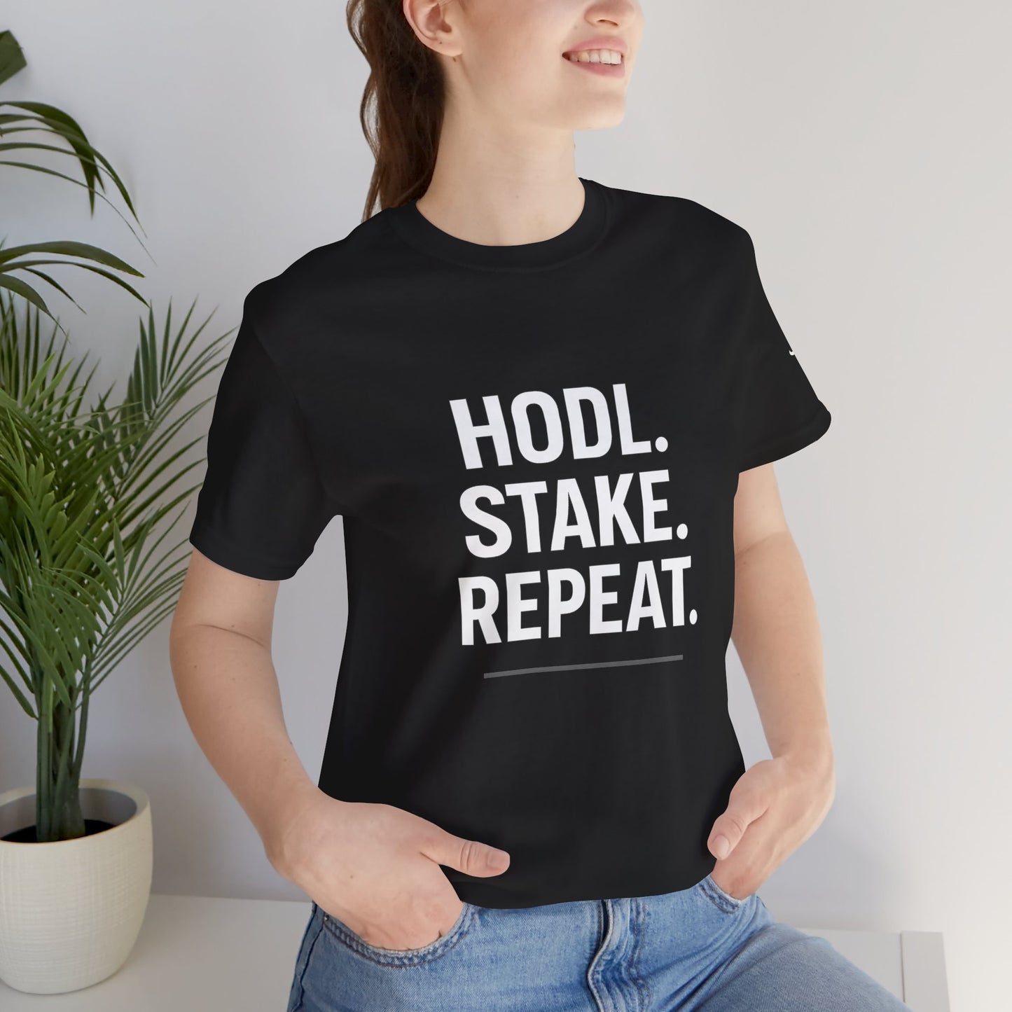 Premium Crypto Tee – HODL Stake Repeat Minimalist Streetwear by TheBullThread