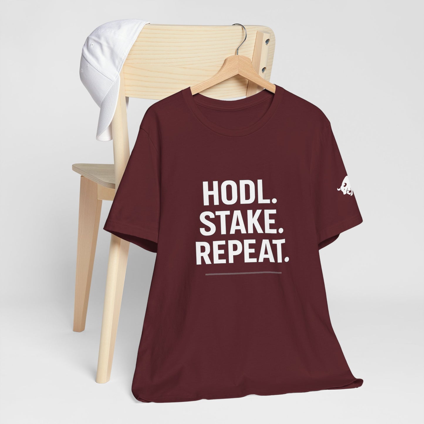 Premium Crypto Tee – HODL Stake Repeat Minimalist Streetwear by TheBullThread