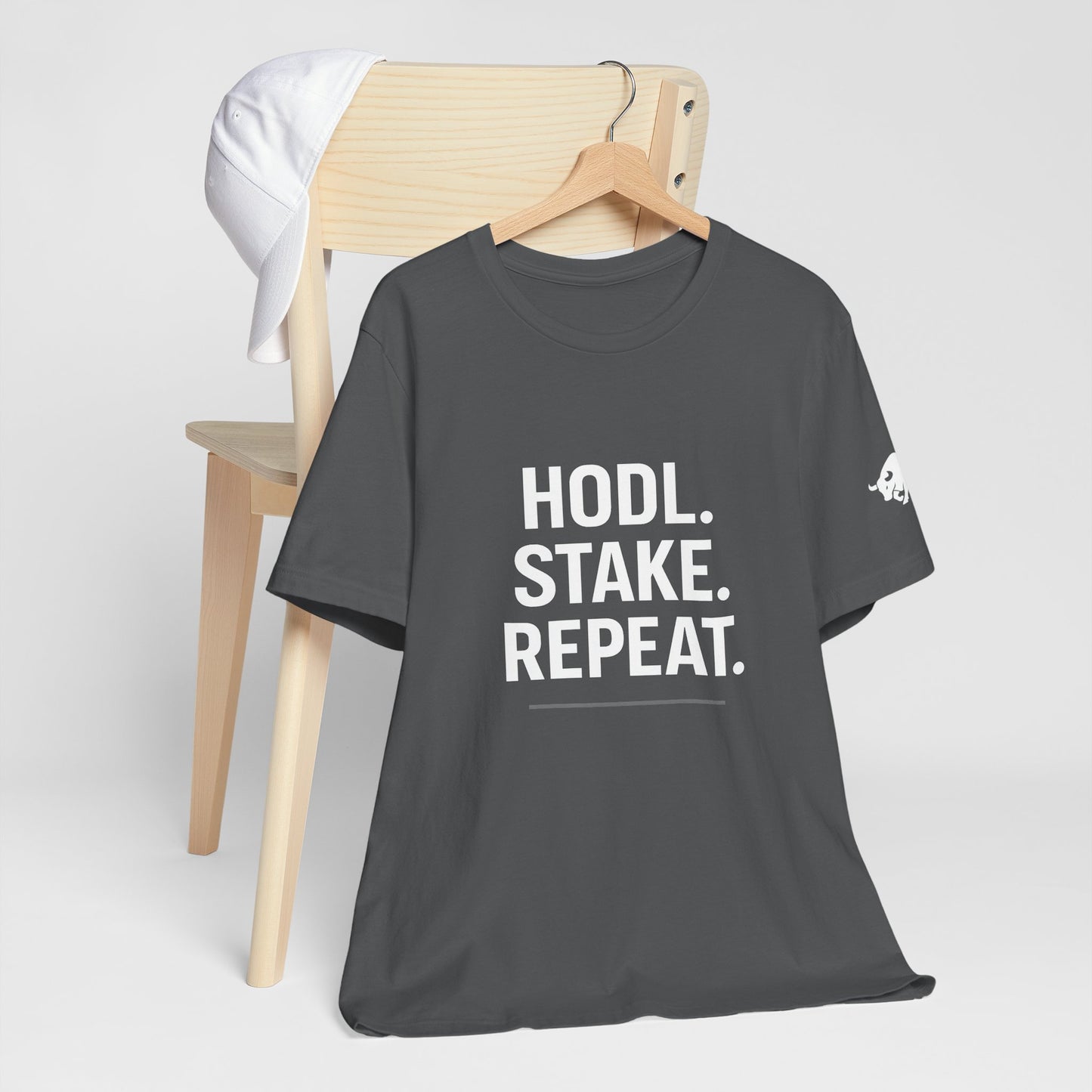 Premium Crypto Tee – HODL Stake Repeat Minimalist Streetwear by TheBullThread