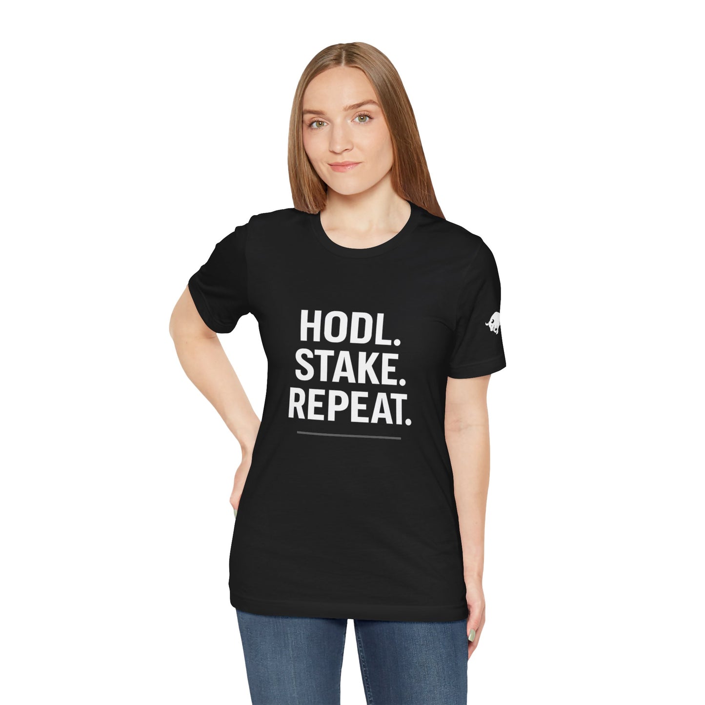 Premium Crypto Tee – HODL Stake Repeat Minimalist Streetwear by TheBullThread