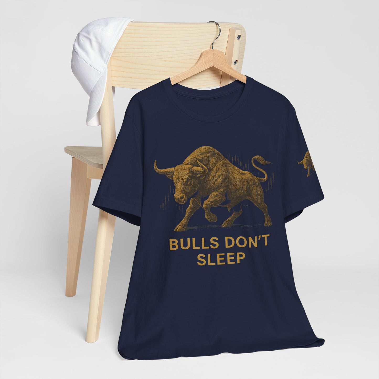 Luxury Crypto Trader T-Shirt - Bulls Don’t Sleep Gold Charging Bull Design by TheBullThread