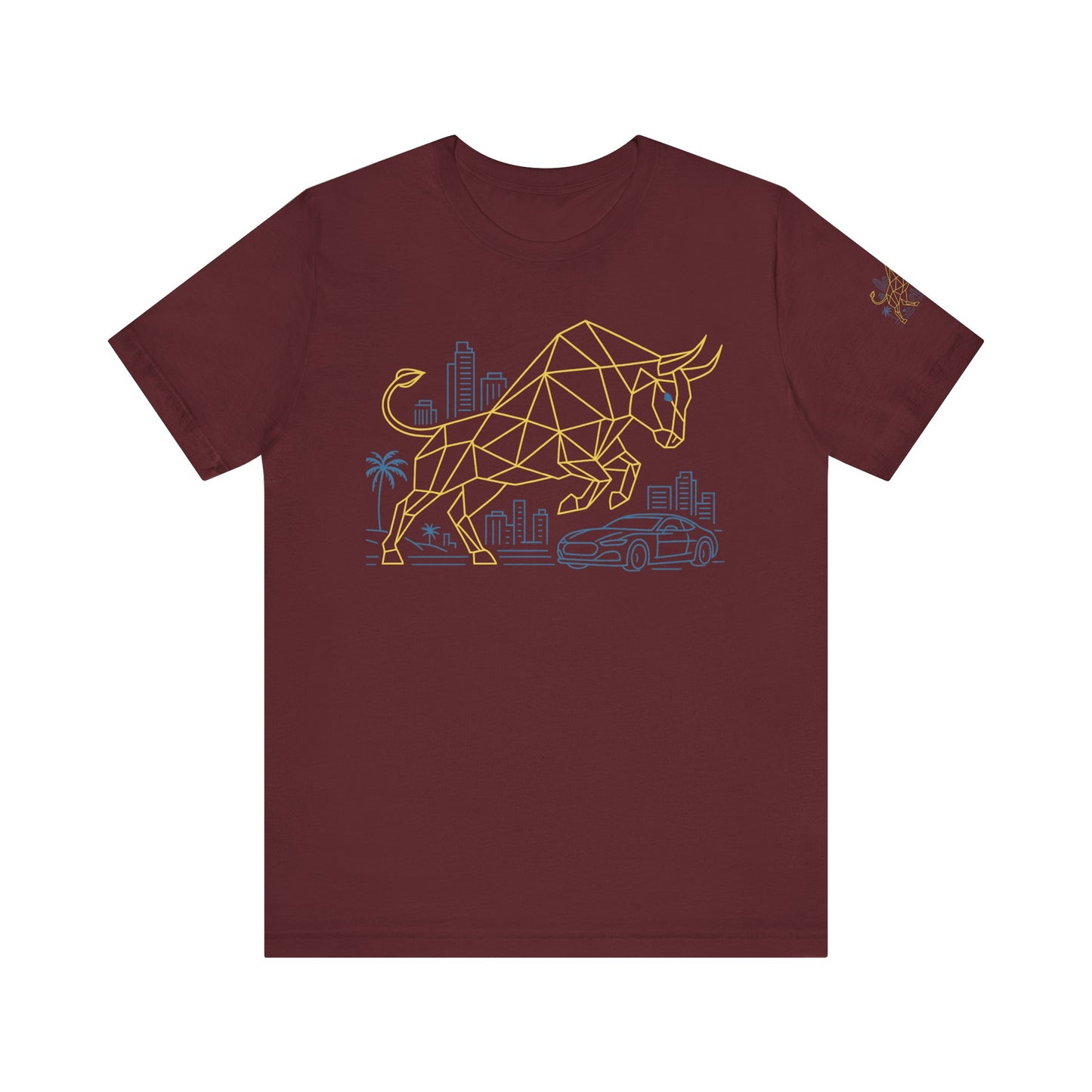 Premium Crypto T-Shirt - Bullish Freedom Gold & Blue Bull Print by TheBullThread