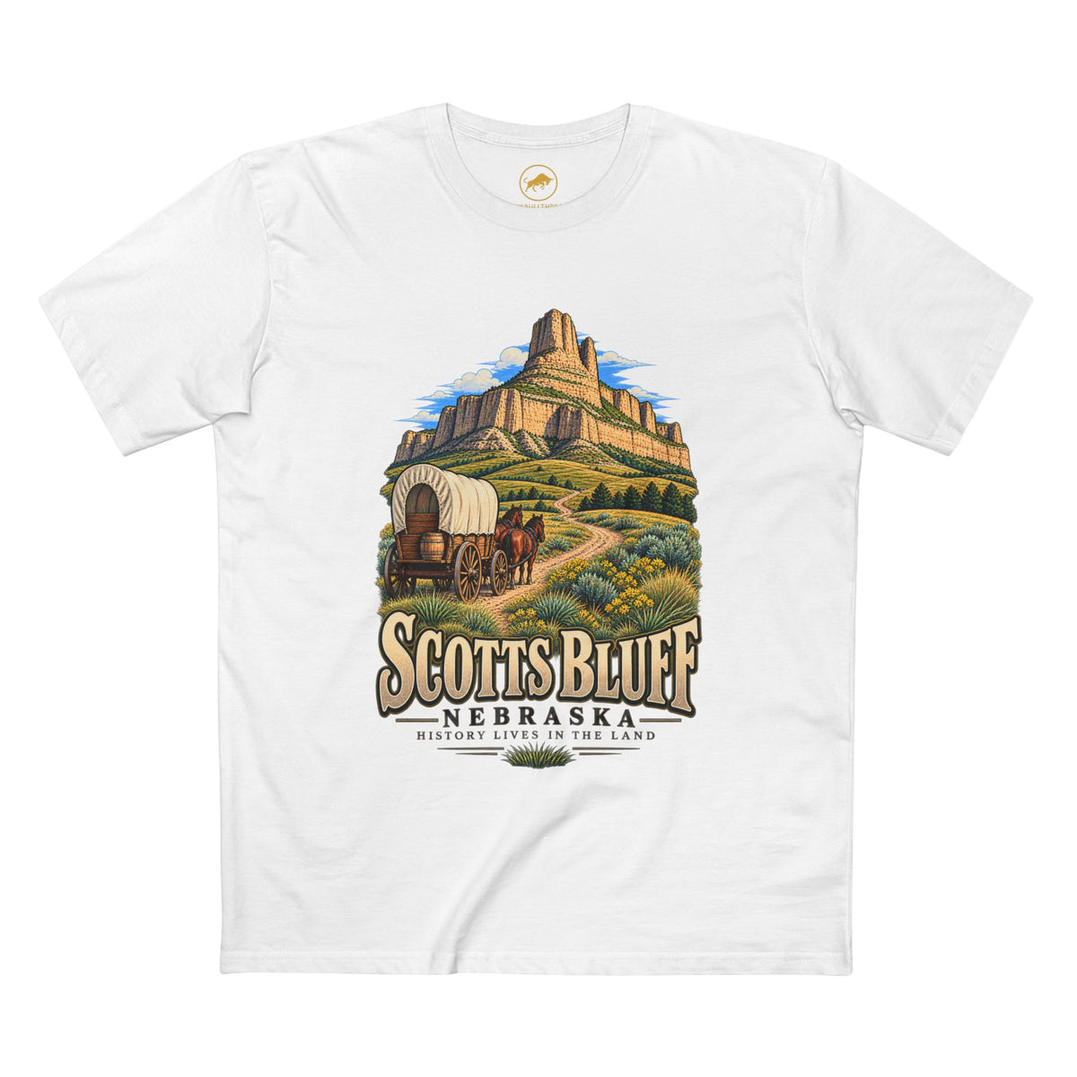 Scotts Bluff Shirt, Nebraska Oregon Trail Landmark Tee, Covered Wagon History and Travel Gift.