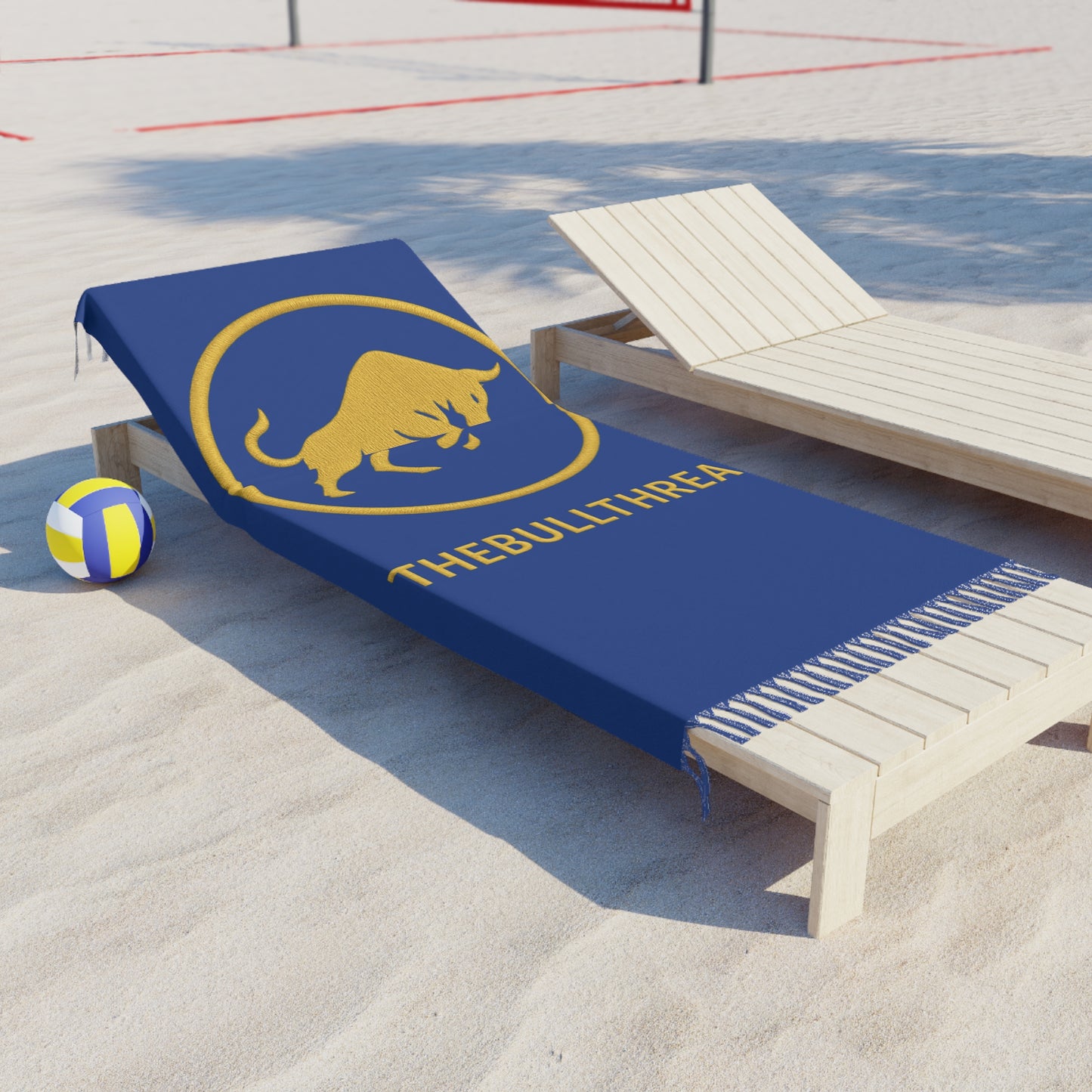 Premium Boho Beach Blanket - Dark Blue with Gold Ring & Bull by TheBullThread