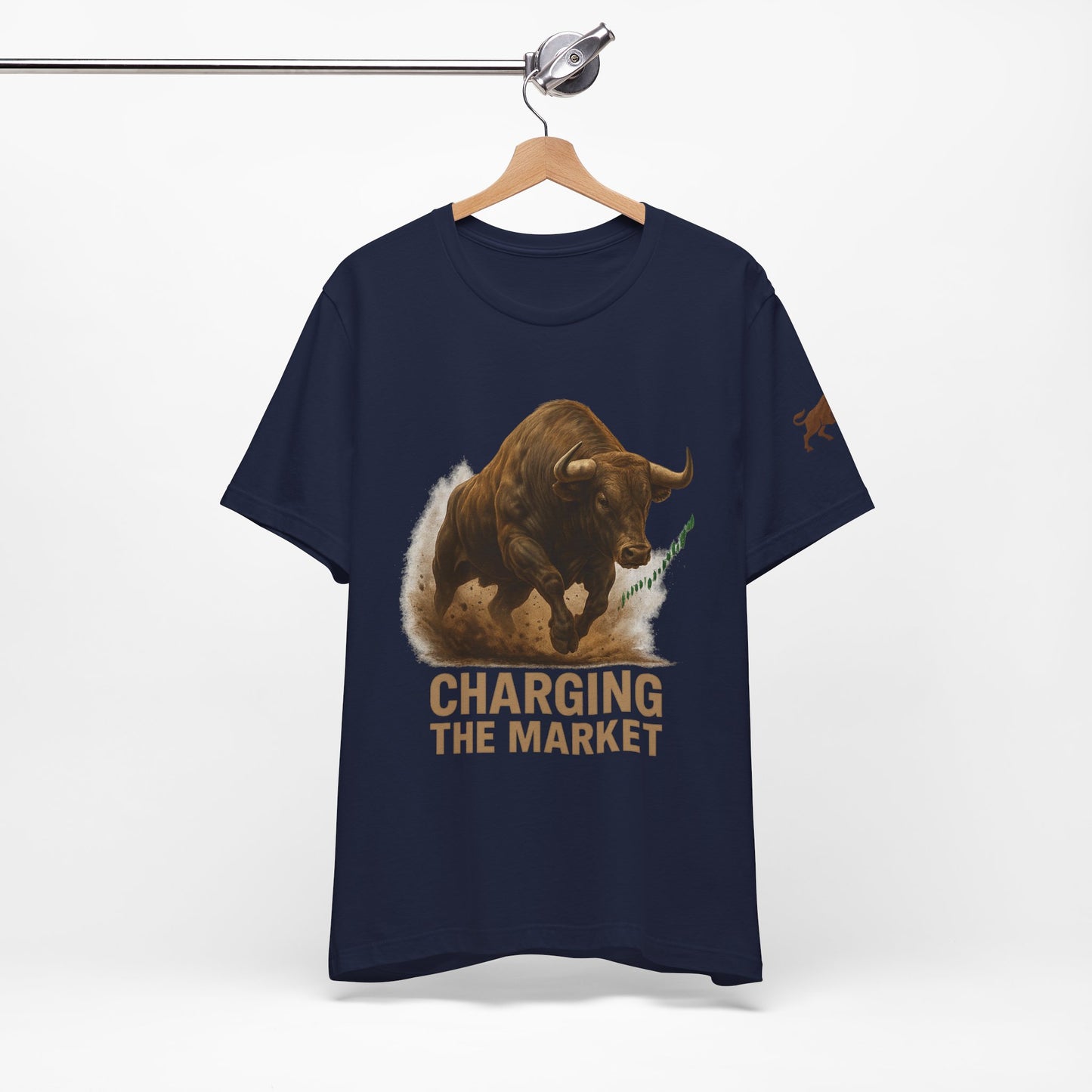 Premium Crypto Trading Tee - Charging the Market Brown Fur Bull Graphic by TheBullThread