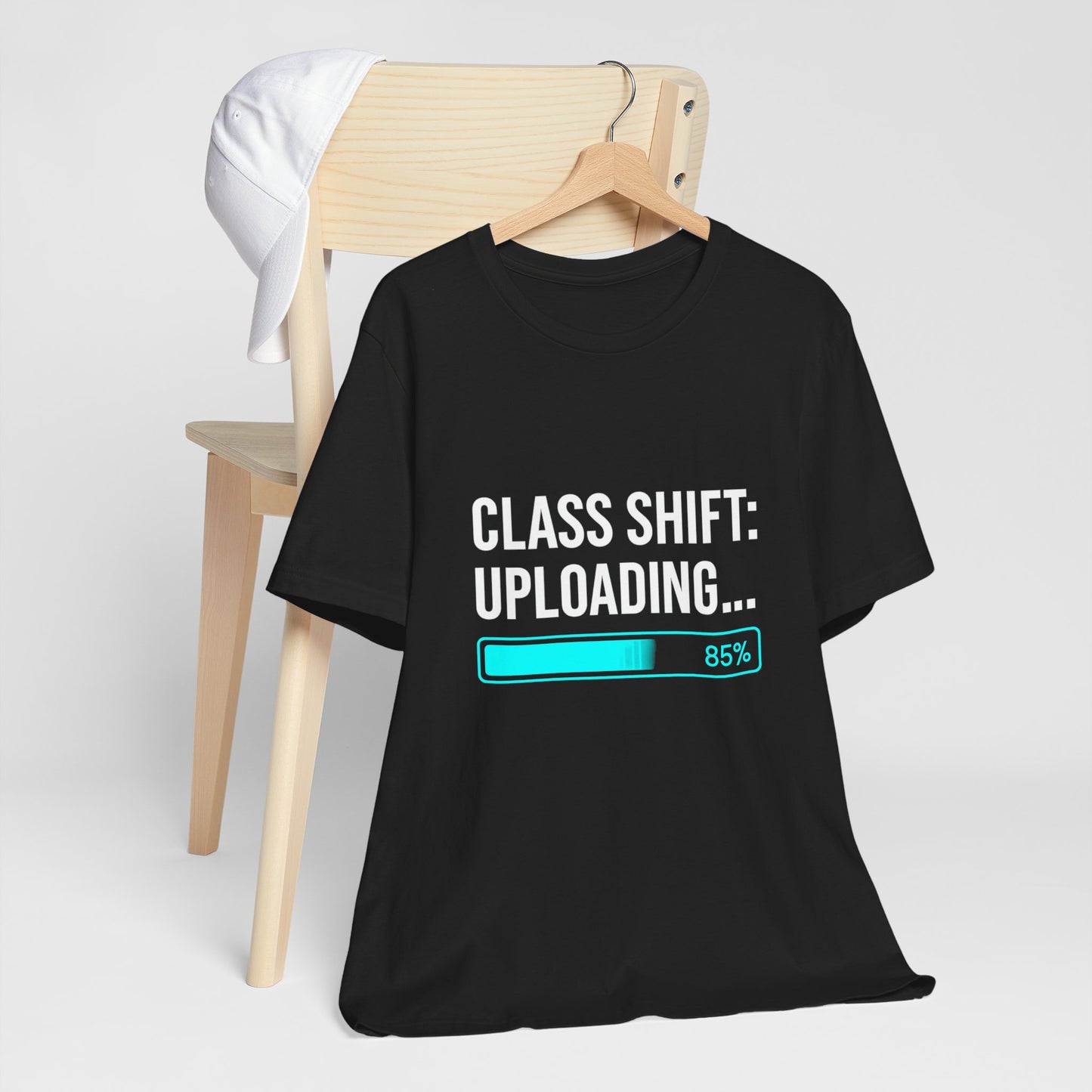 Premium Crypto Investor Shirt – “Class Shift: Uploading…” Neon Progress Bar Design by TheBullThread