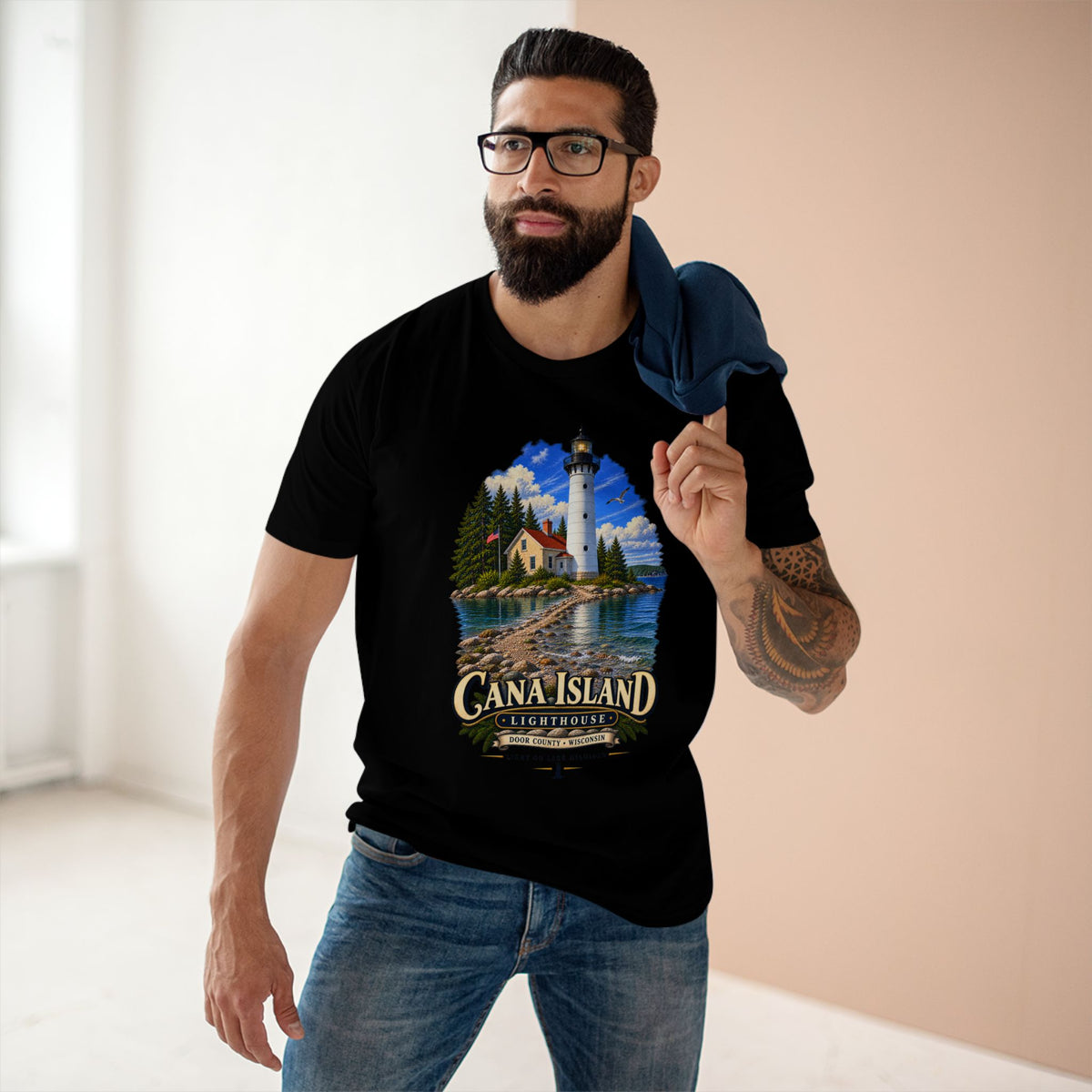 Cana Island Lighthouse T-Shirt, Door County Wisconsin, Lake Michigan Great Lakes Travel Tee