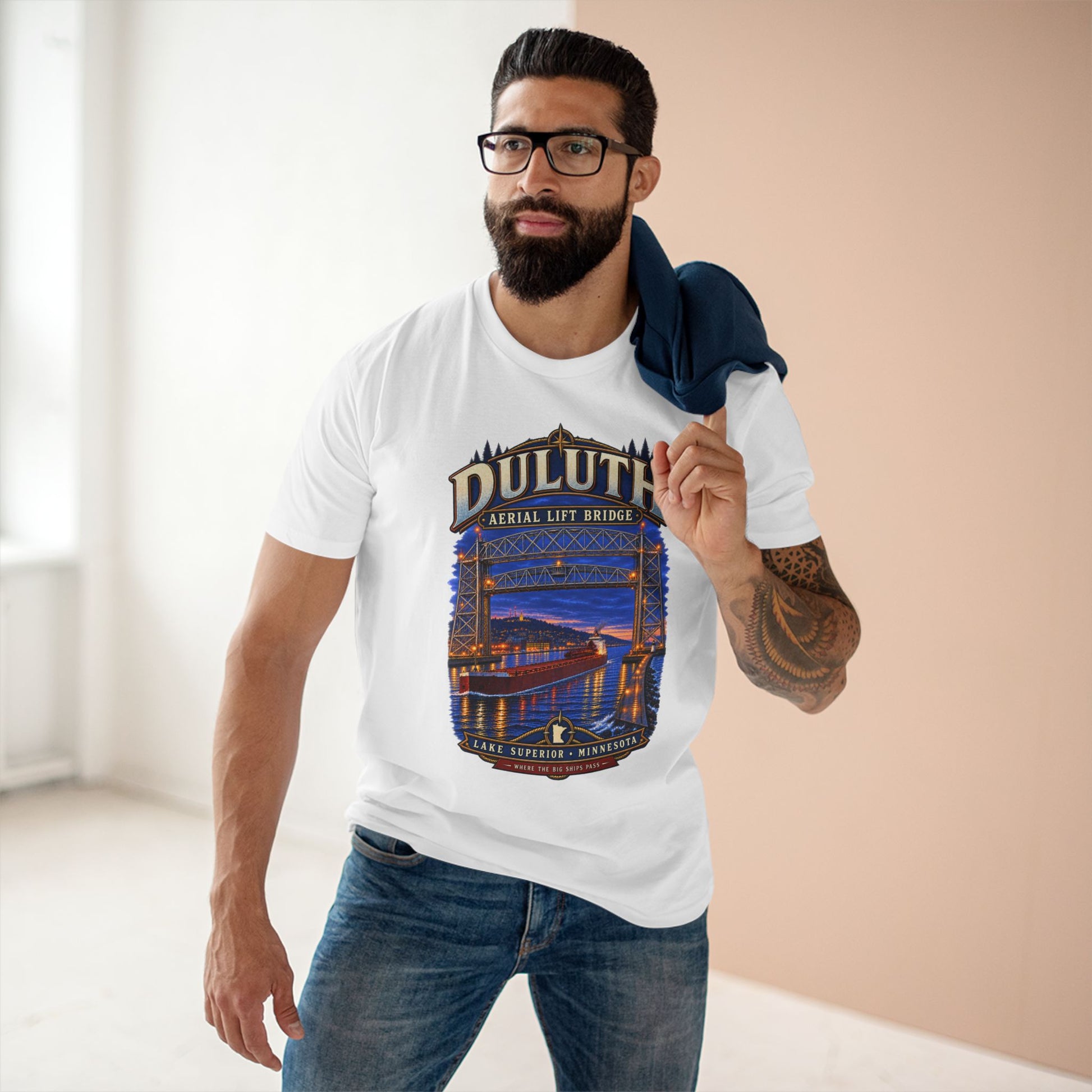 Duluth Aerial Lift Bridge T-Shirt, Lake Superior Minnesota Great Lakes Freighter Tee.