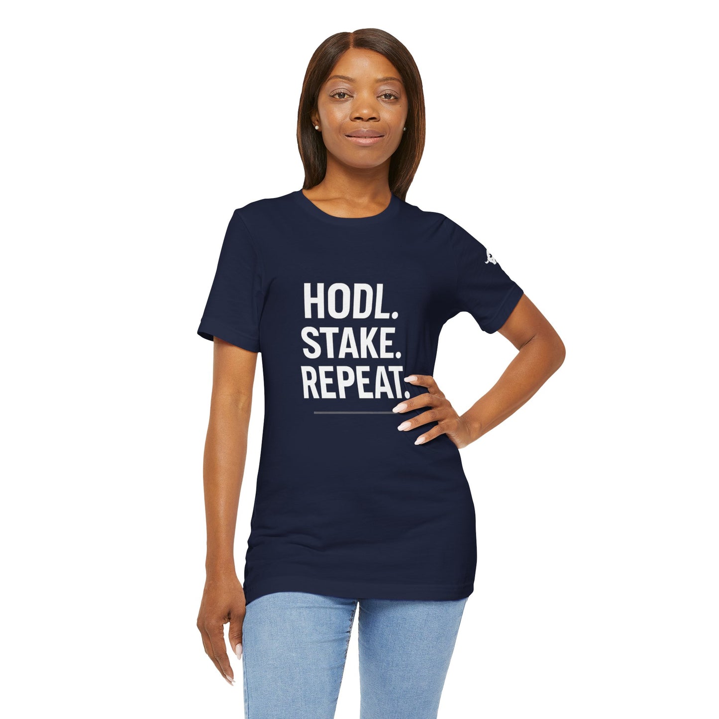 Premium Crypto Tee – HODL Stake Repeat Minimalist Streetwear by TheBullThread