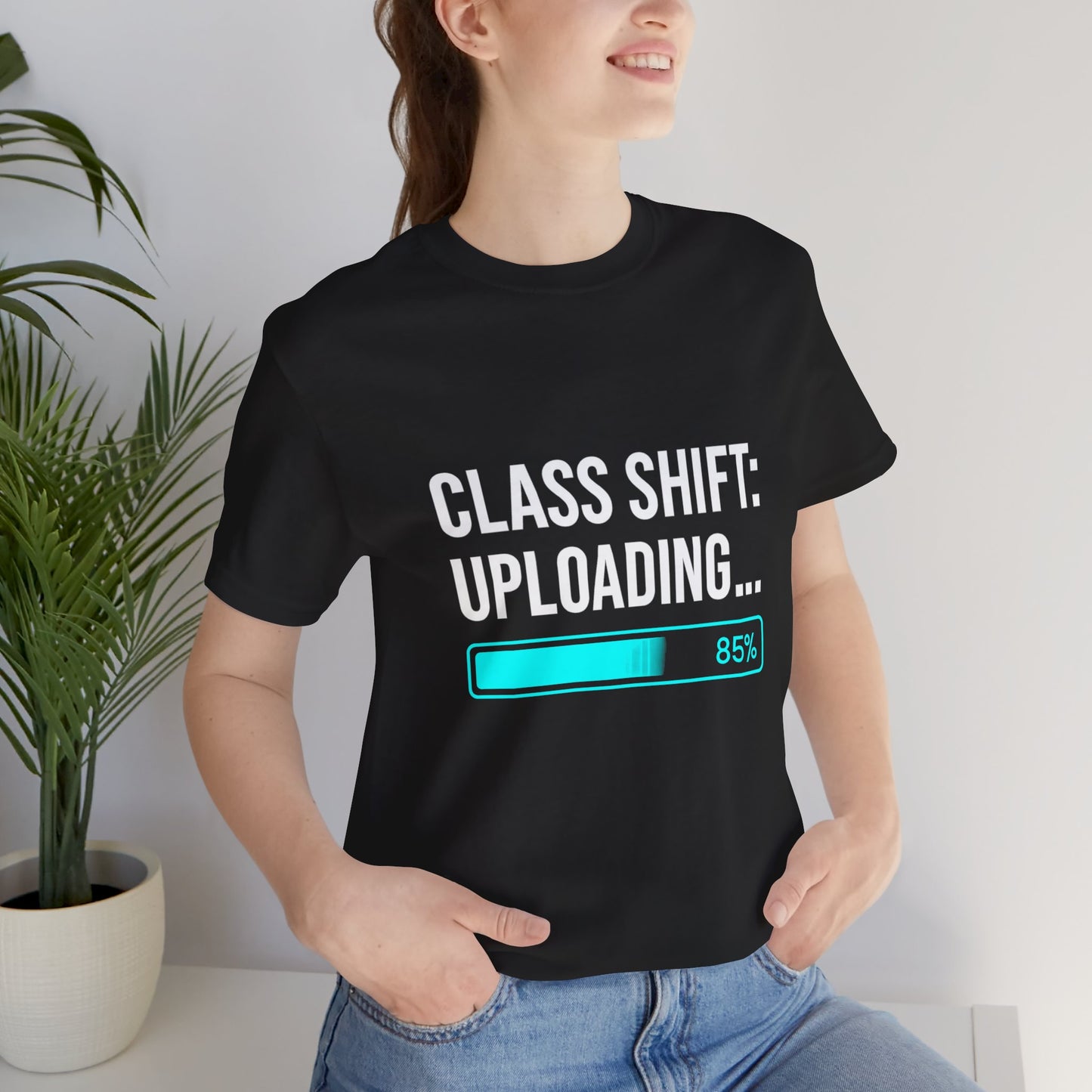 Premium Crypto Investor Shirt – “Class Shift: Uploading…” Neon Progress Bar Design by TheBullThread