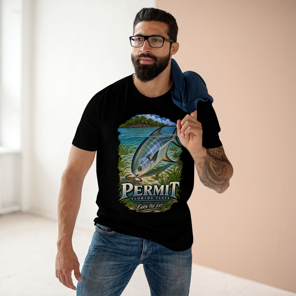 Permit Fishing Shirt, Florida Keys Flats Fly Fishing Tee, Saltwater Angler Graphic.