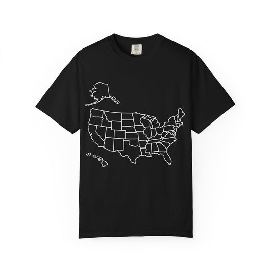 USA States Map Shirt, Comfort Colors 1717, 50 States Outline T Shirt, United States Map Tee, American Heritage Shirt, Patriotic USA Apparel.
