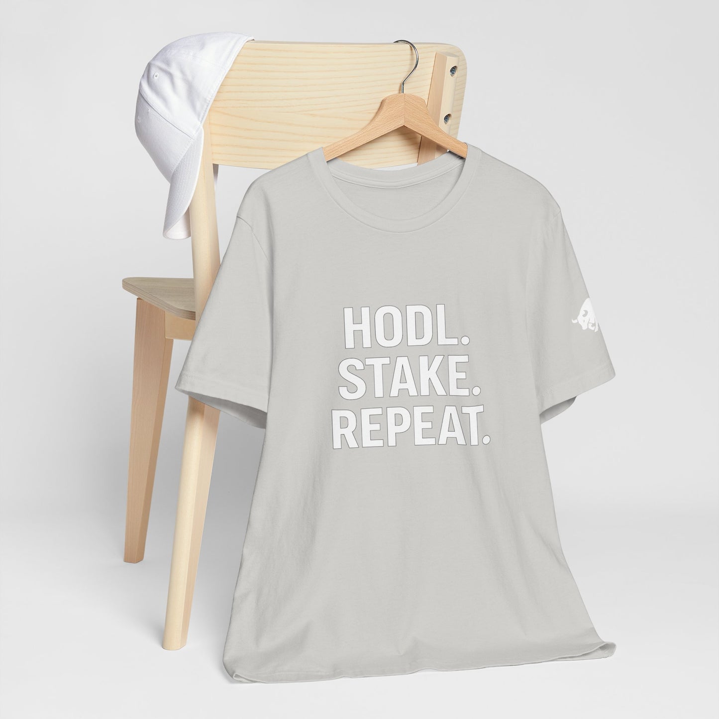 Premium Crypto Tee – HODL Stake Repeat Minimalist Streetwear by TheBullThread