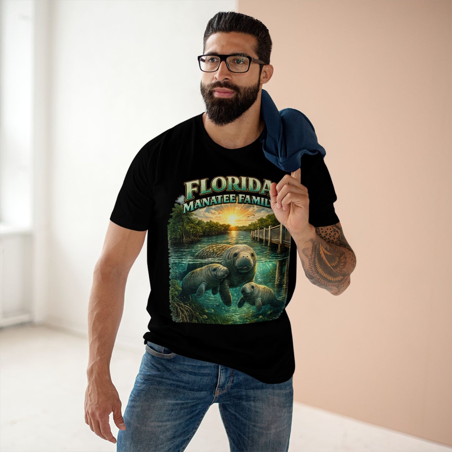 Florida Manatee Family Shirt, Premium Coastal Wildlife Tee, Cute Manatee Graphic T-Shirt, Florida Nature Shirt, AS Colour 5001.