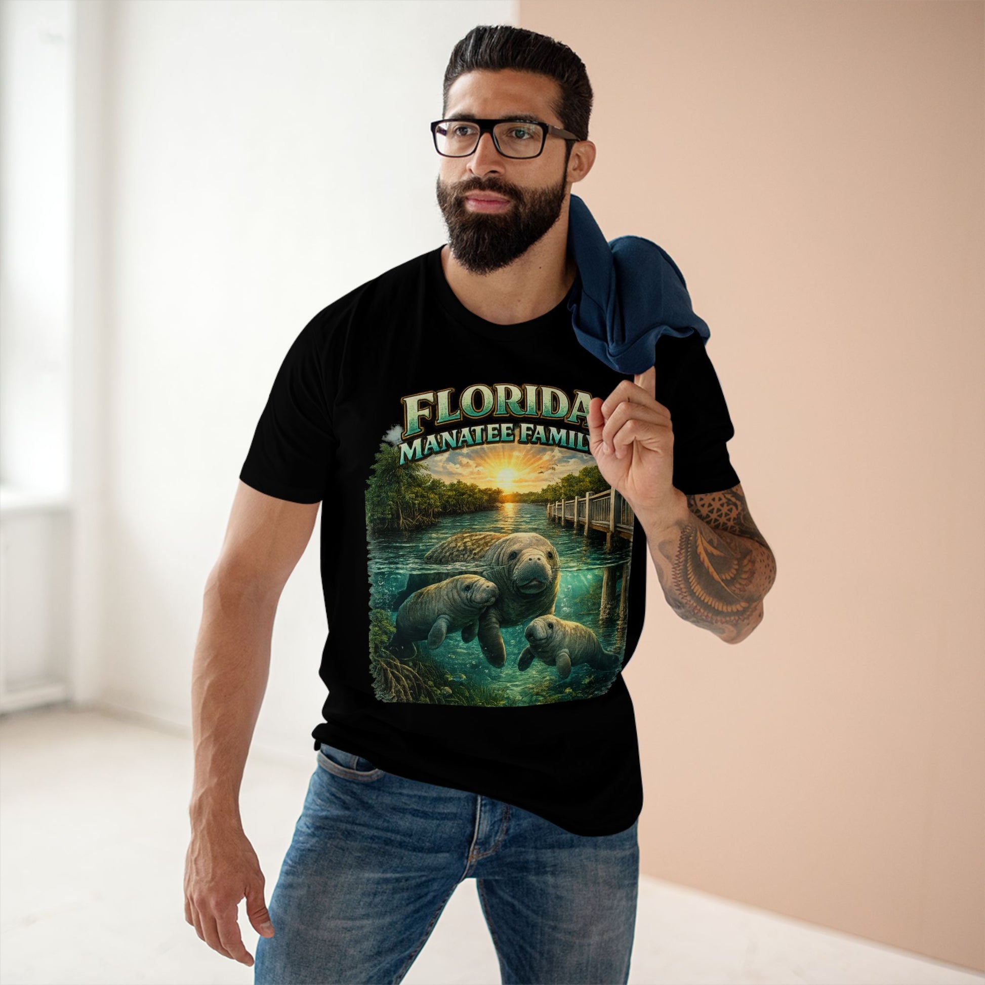 Florida Manatee Family Shirt, Premium Coastal Wildlife Tee, Cute Manatee Graphic T-Shirt, Florida Nature Shirt, AS Colour 5001.