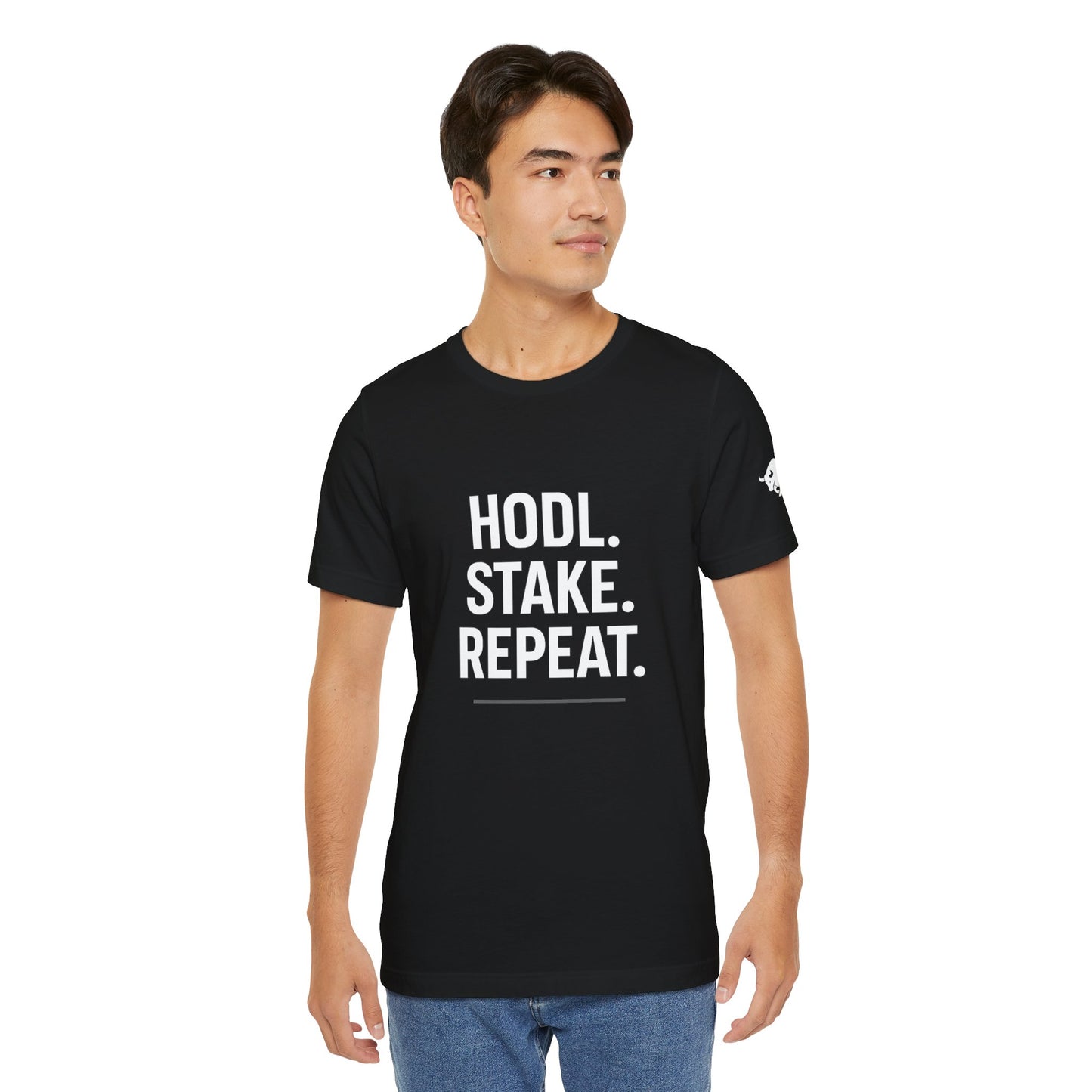 Premium Crypto Tee – HODL Stake Repeat Minimalist Streetwear by TheBullThread