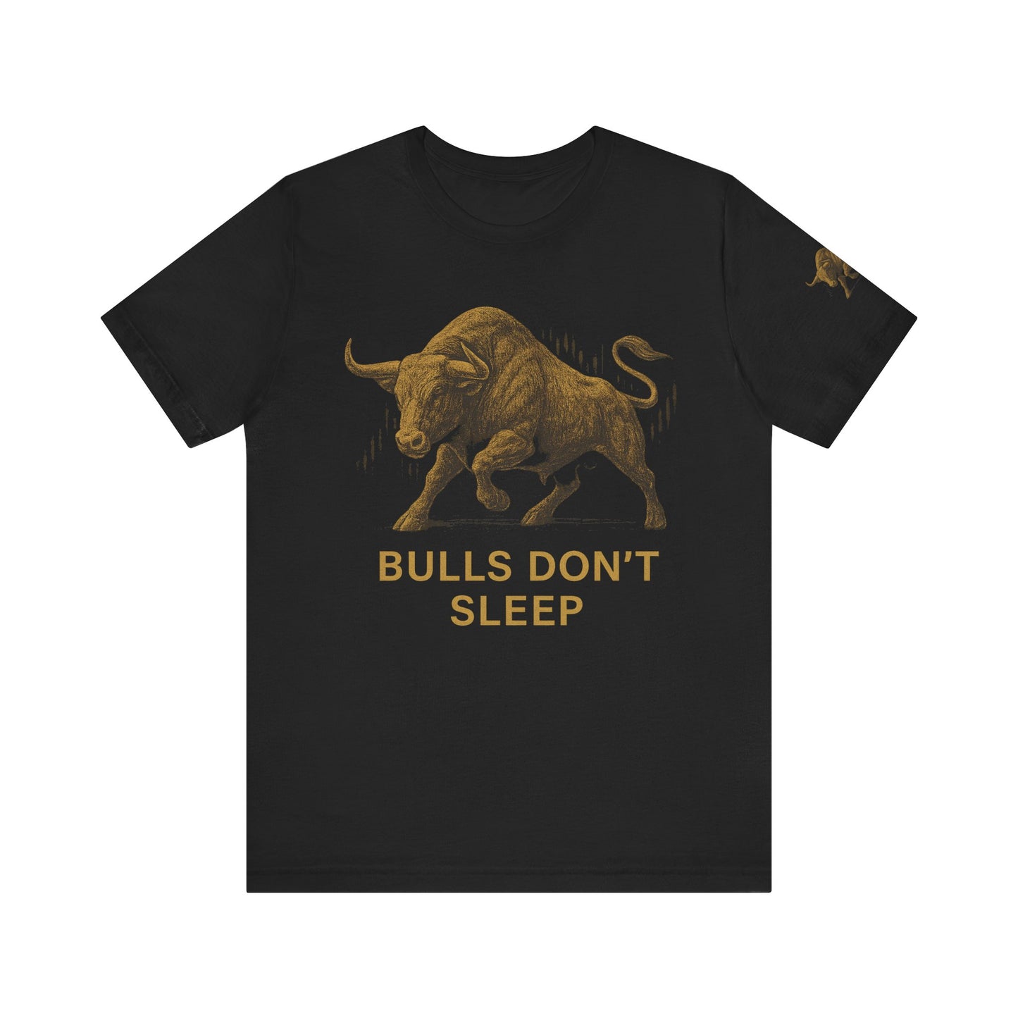 Luxury Crypto Trader T-Shirt - Bulls Don’t Sleep Gold Charging Bull Design by TheBullThread