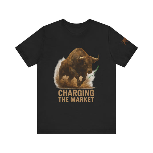 Premium Crypto Trading Tee - Charging the Market Brown Fur Bull Graphic by TheBullThread