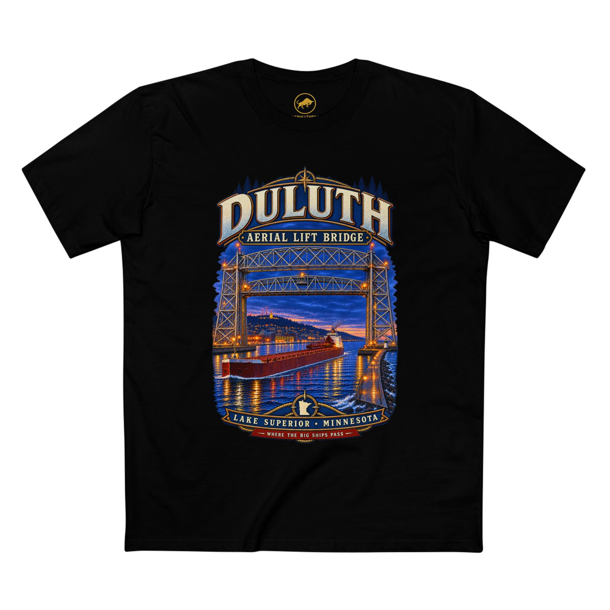 Duluth Aerial Lift Bridge T-Shirt, Lake Superior Minnesota Great Lakes Freighter Tee.