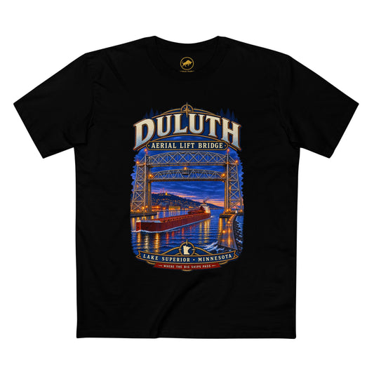 Duluth Aerial Lift Bridge T-Shirt, Lake Superior Minnesota Great Lakes Freighter Tee.