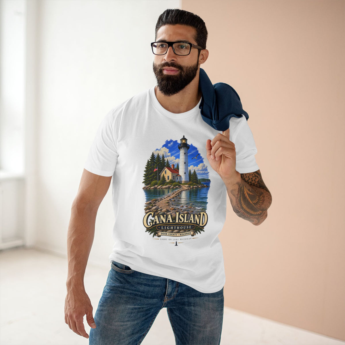 Cana Island Lighthouse T-Shirt, Door County Wisconsin, Lake Michigan Great Lakes Travel Tee