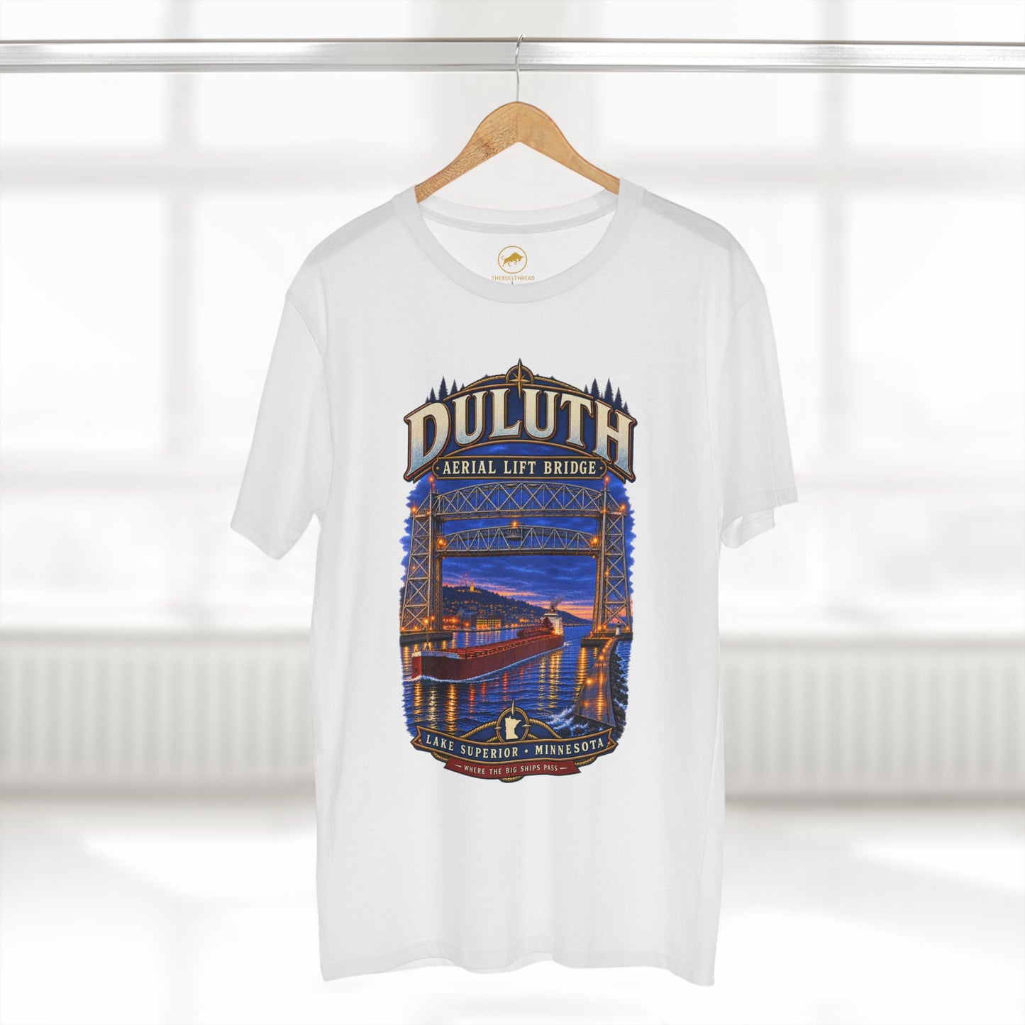 Duluth Aerial Lift Bridge T-Shirt, Lake Superior Minnesota Great Lakes Freighter Tee.