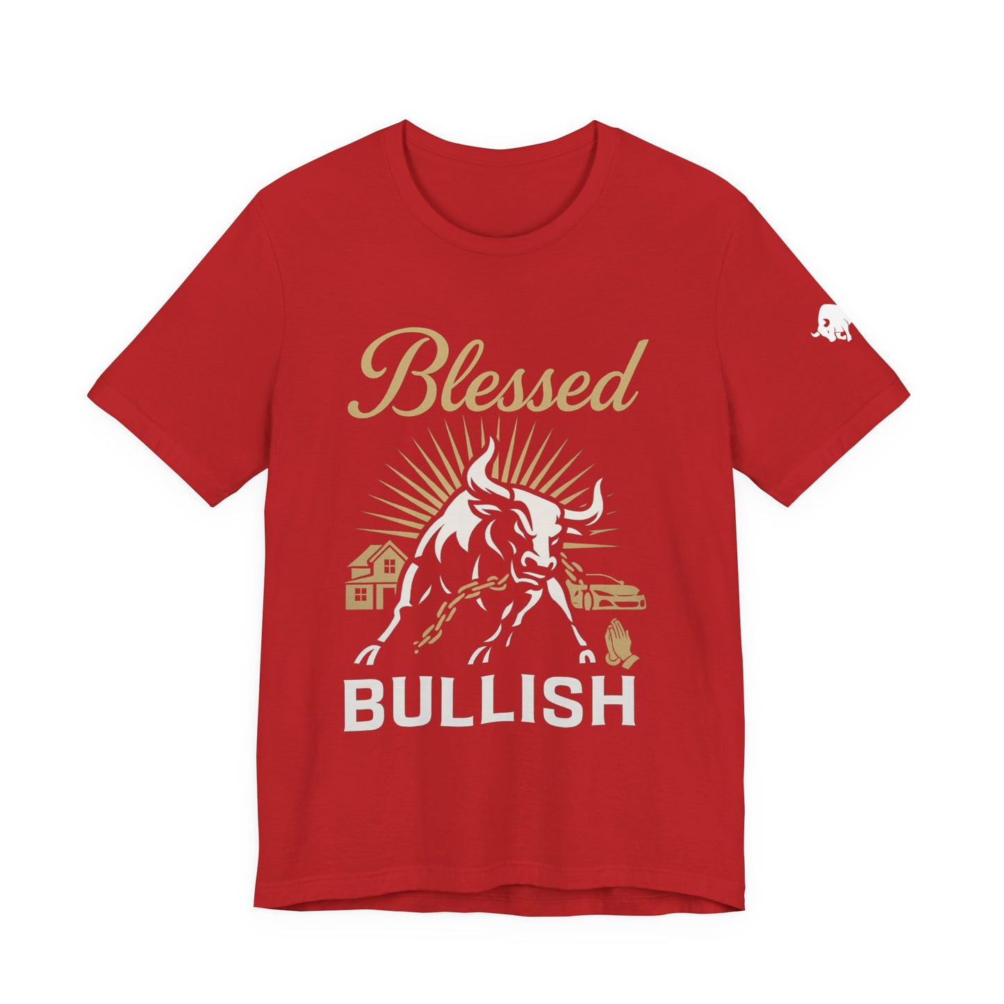 Luxury Crypto Tee - Blessed and Bullish Gold Bull Faith & Finance Design by TheBullThread