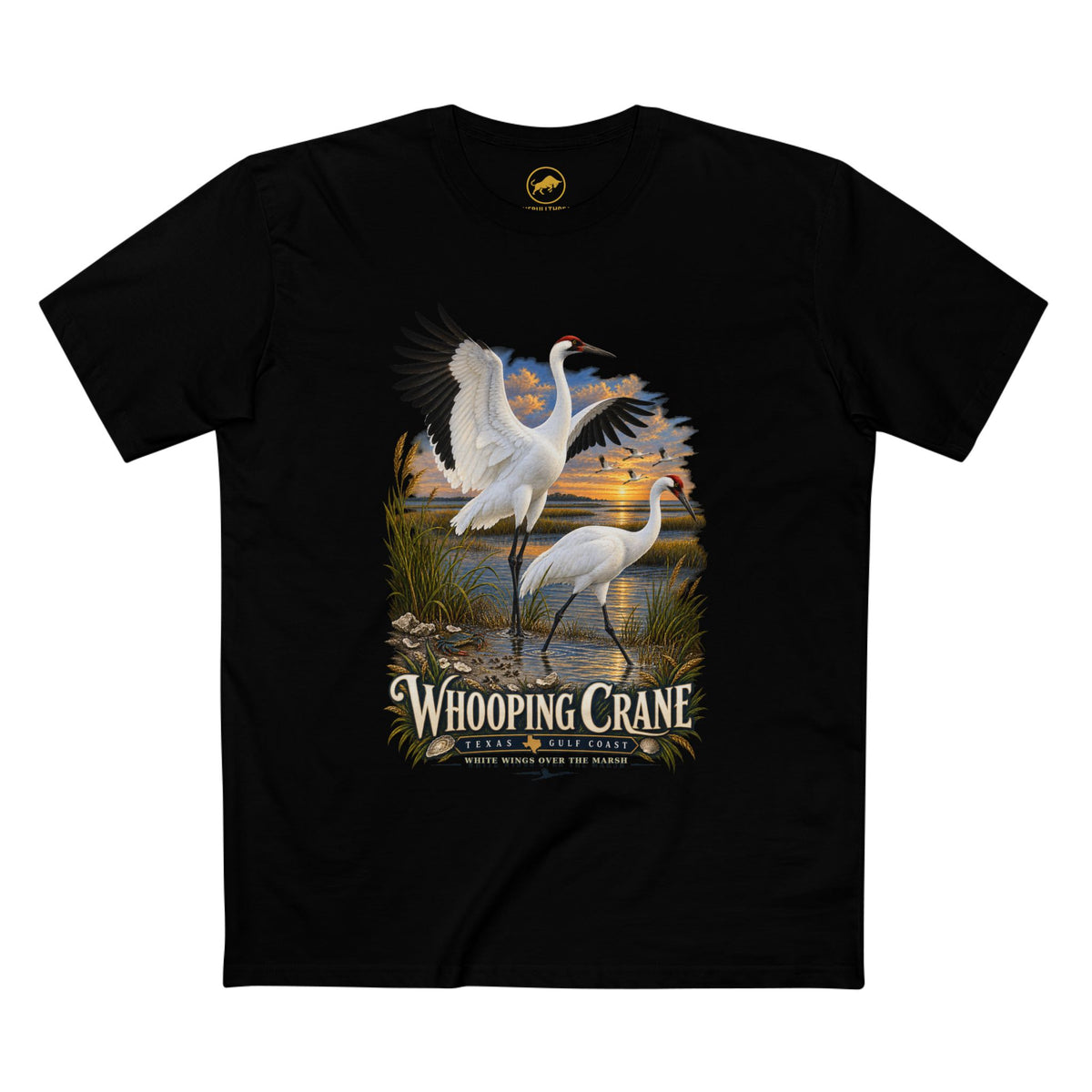 Whooping Crane T-Shirt, Texas Gulf Coast Birding Tee, Coastal Marsh Wildlife Shirt, Birder Gift.