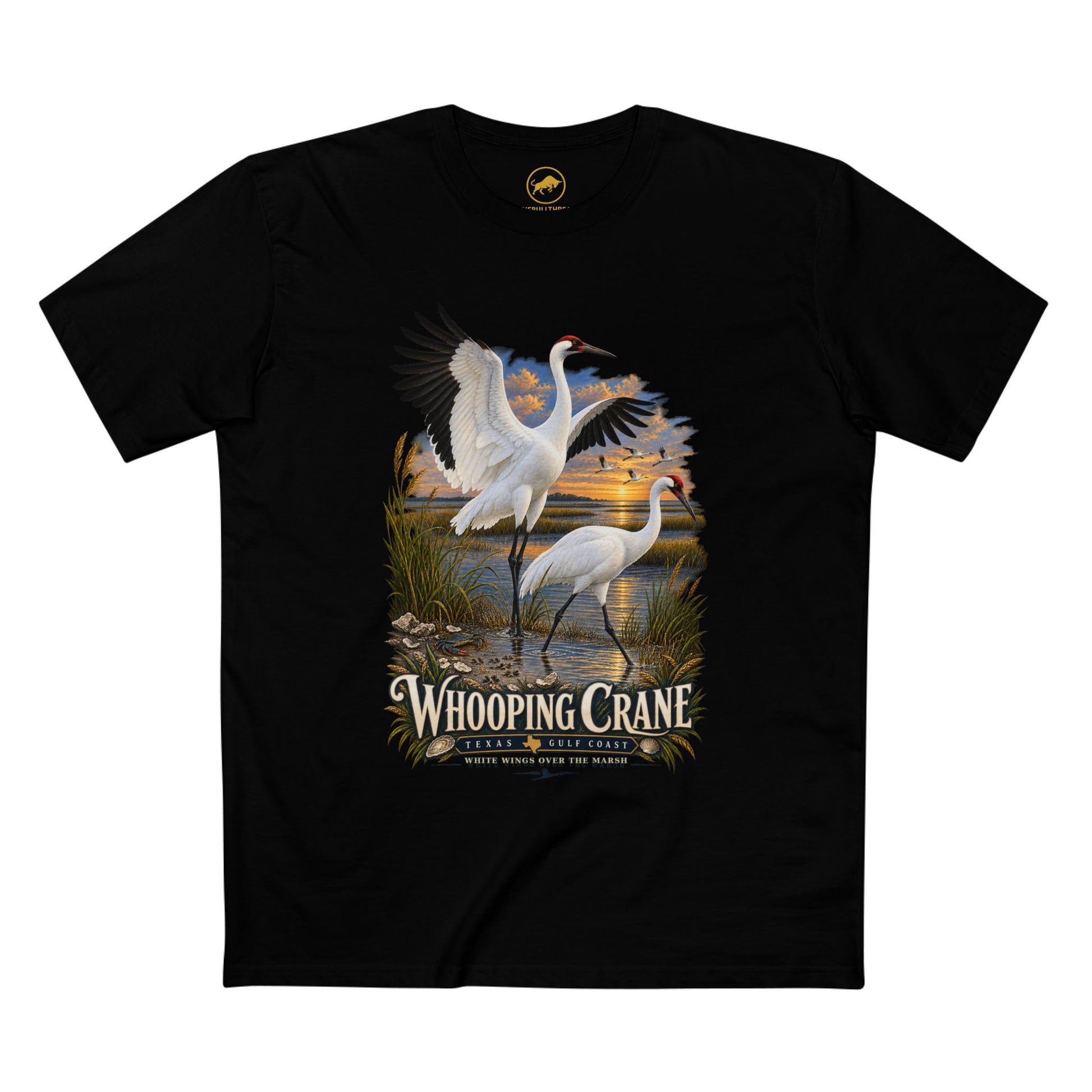 Whooping Crane T-Shirt, Texas Gulf Coast Birding Tee, Coastal Marsh Wildlife Shirt, Birder Gift.