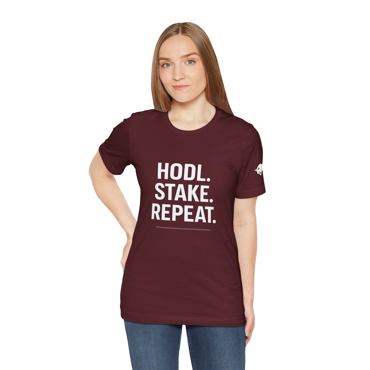 Premium Crypto Tee – HODL Stake Repeat Minimalist Streetwear by TheBullThread