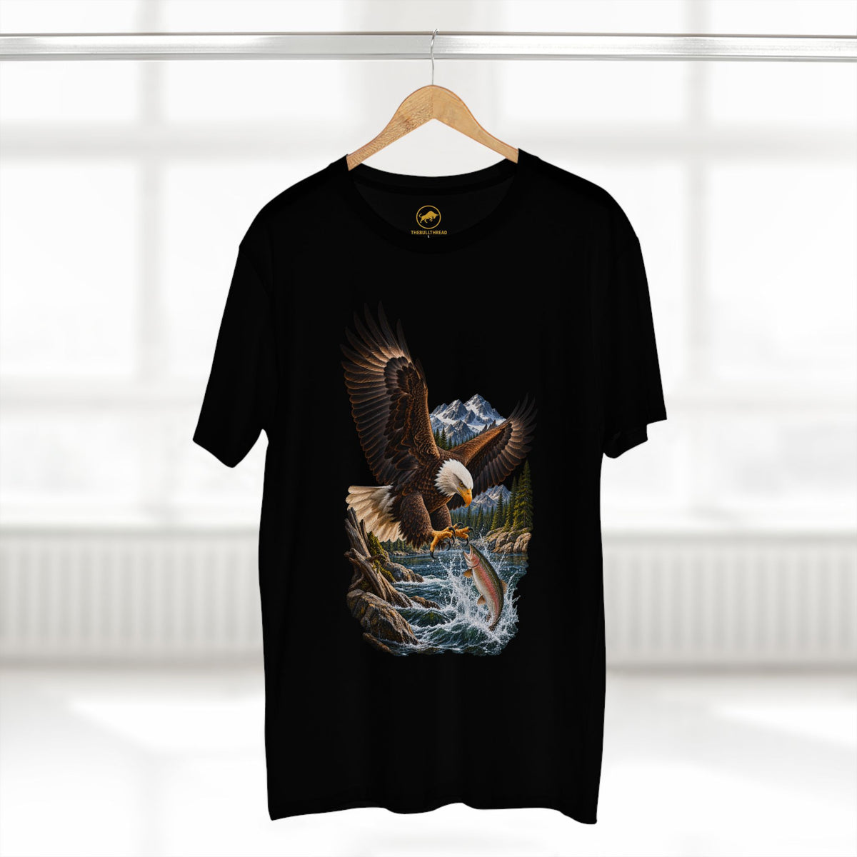 Bald Eagle Fishing Shirt, Rainbow Trout Wildlife Tee, Mountain River Nature Graphic, Angler Gift.