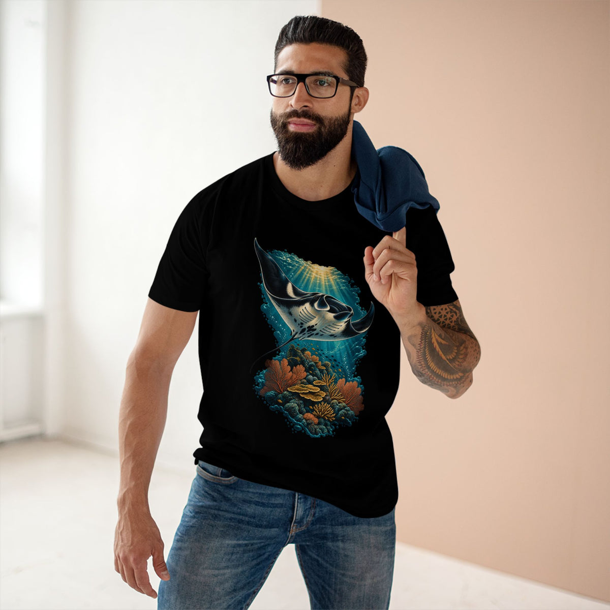 Oceanic Manta Ray Shirt, Coral Reef Marine Wildlife Tee, Ocean Lover and Diver Gift.