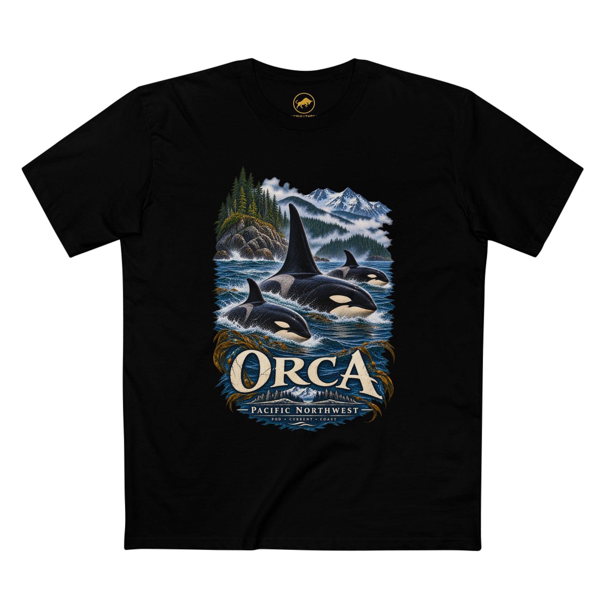 Orca Shirt, Pacific Northwest Killer Whale Graphic Tee, PNW Whale Watching T-Shirt.