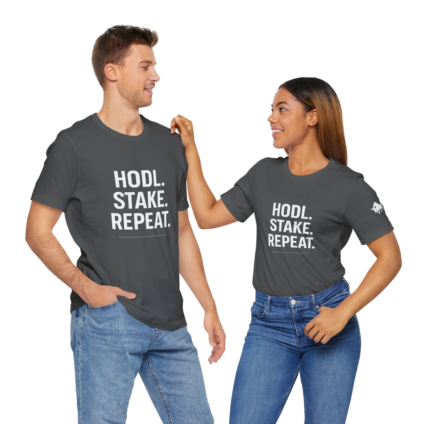 Premium Crypto Tee – HODL Stake Repeat Minimalist Streetwear by TheBullThread