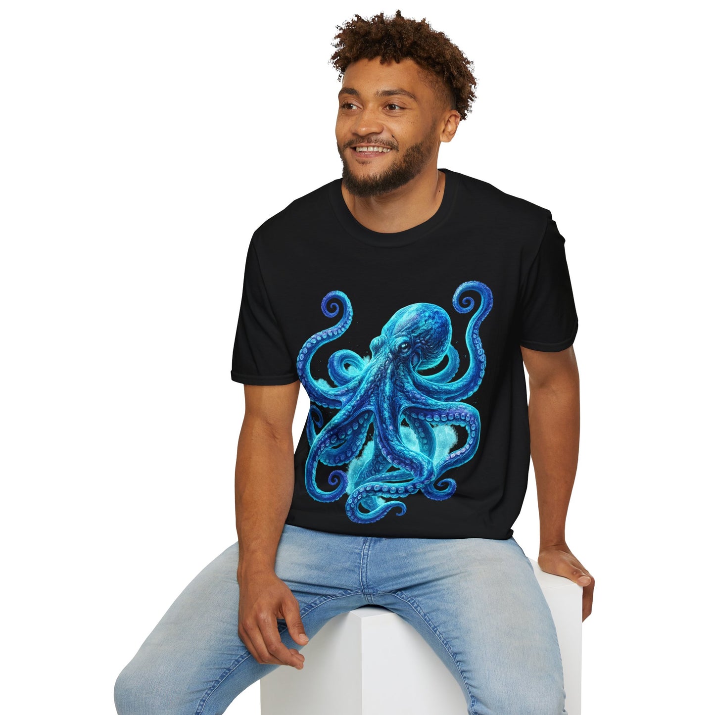 Premium Octopus Shirt, Bioluminescent Deep Sea Ocean Tee, Glowing Blue Kraken Graphic T Shirt, Coastal Nature Lover Gift, Florida Ocean Art.
