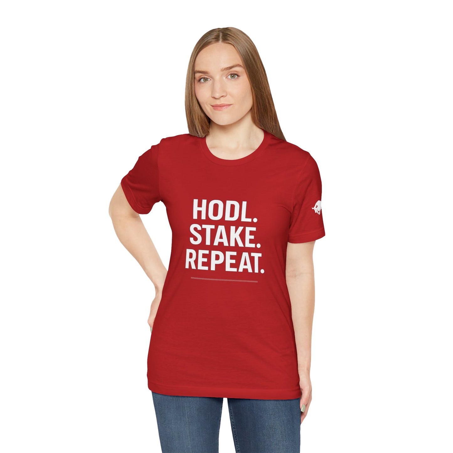 Premium Crypto Tee – HODL Stake Repeat Minimalist Streetwear by TheBullThread