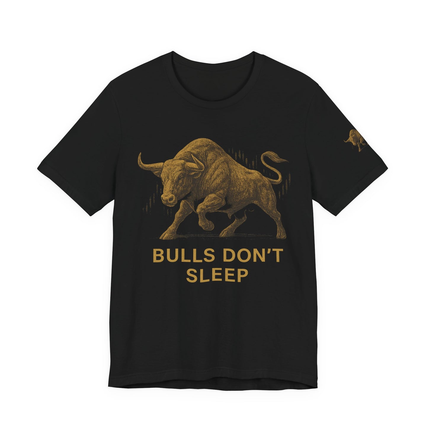 Luxury Crypto Trader T-Shirt - Bulls Don’t Sleep Gold Charging Bull Design by TheBullThread