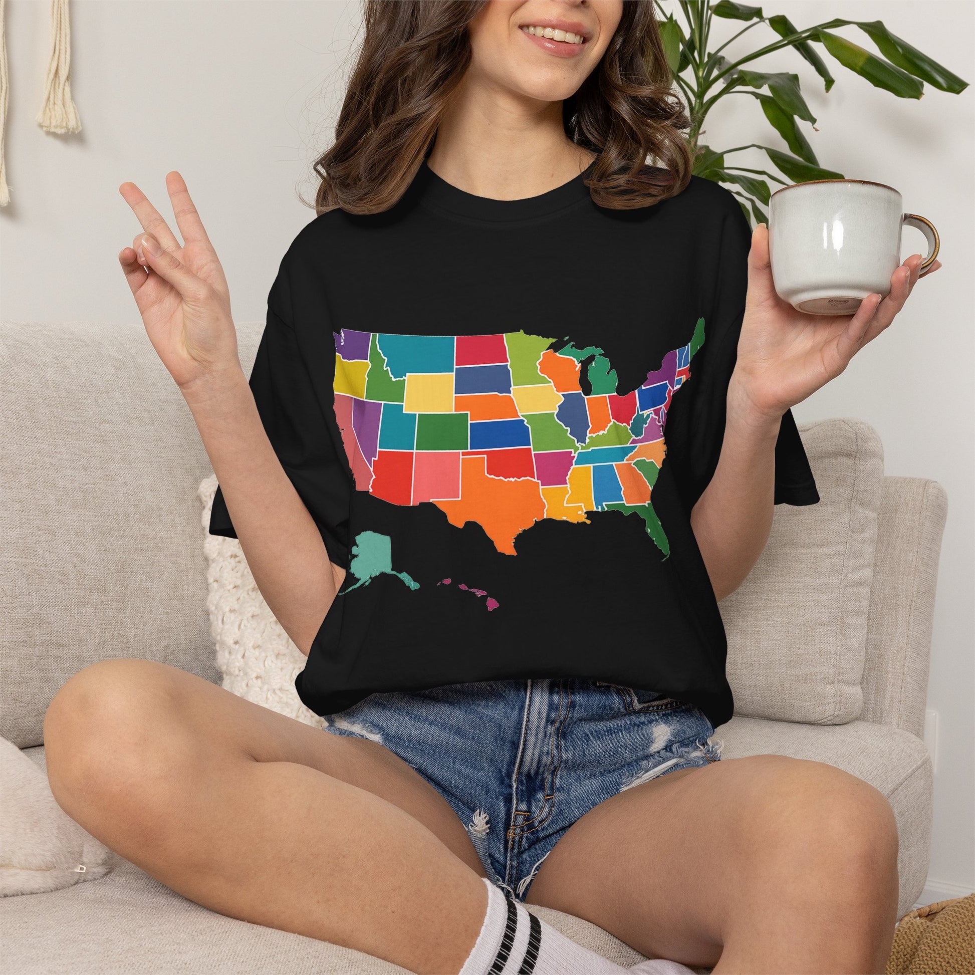 USA Map Shirt Colorful States, Comfort Colors 1717 Premium T-Shirt, United States Graphic Tee, Patriotic America Shirt, USA Travel Gift.