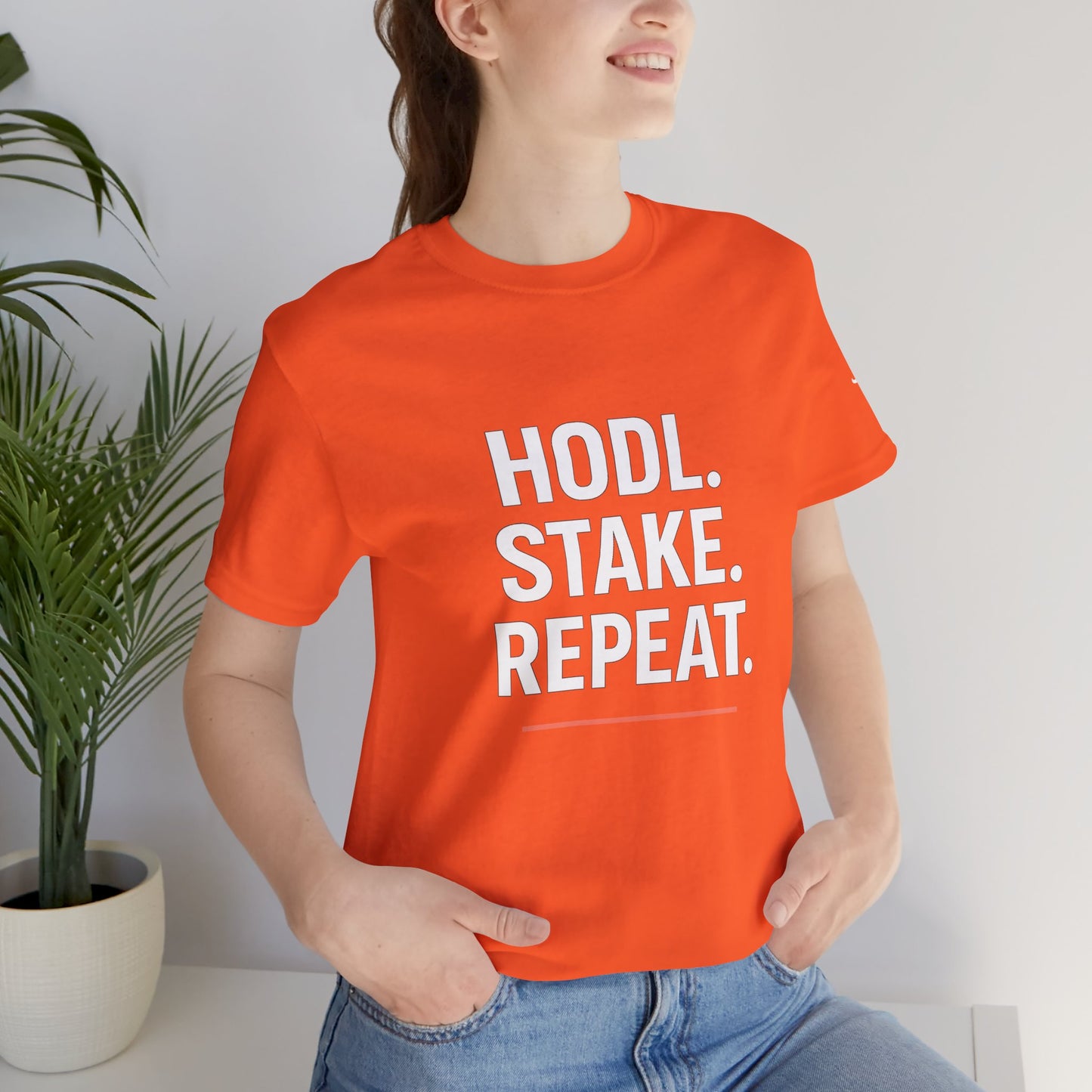 Premium Crypto Tee – HODL Stake Repeat Minimalist Streetwear by TheBullThread