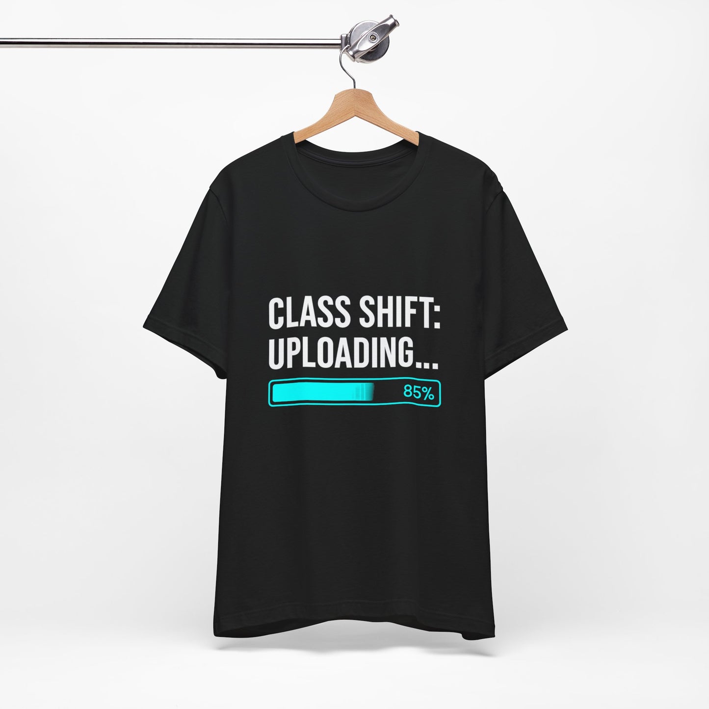 Premium Crypto Investor Shirt – “Class Shift: Uploading…” Neon Progress Bar Design by TheBullThread