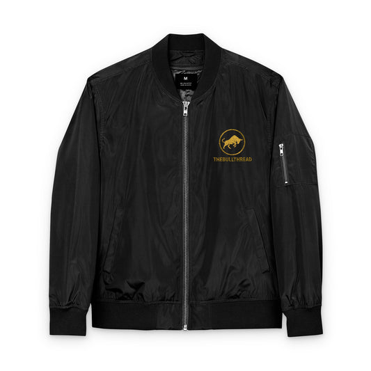 Black Bomber Jacket - Gold Embroidered Logo Premium Streetwear by TheBullThread