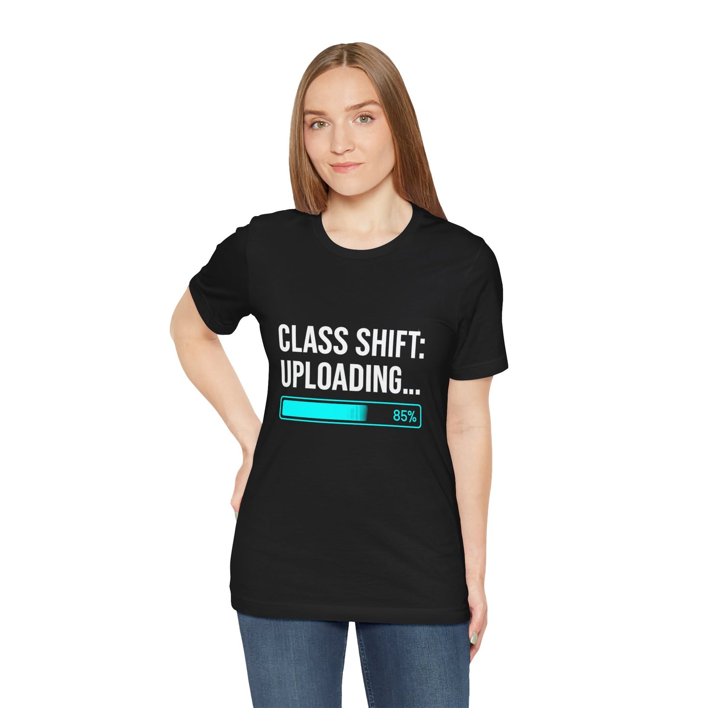 Premium Crypto Investor Shirt – “Class Shift: Uploading…” Neon Progress Bar Design by TheBullThread