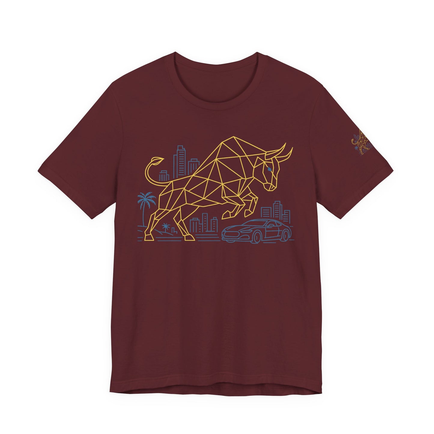 Premium Crypto T-Shirt - Bullish Freedom Gold & Blue Bull Print by TheBullThread