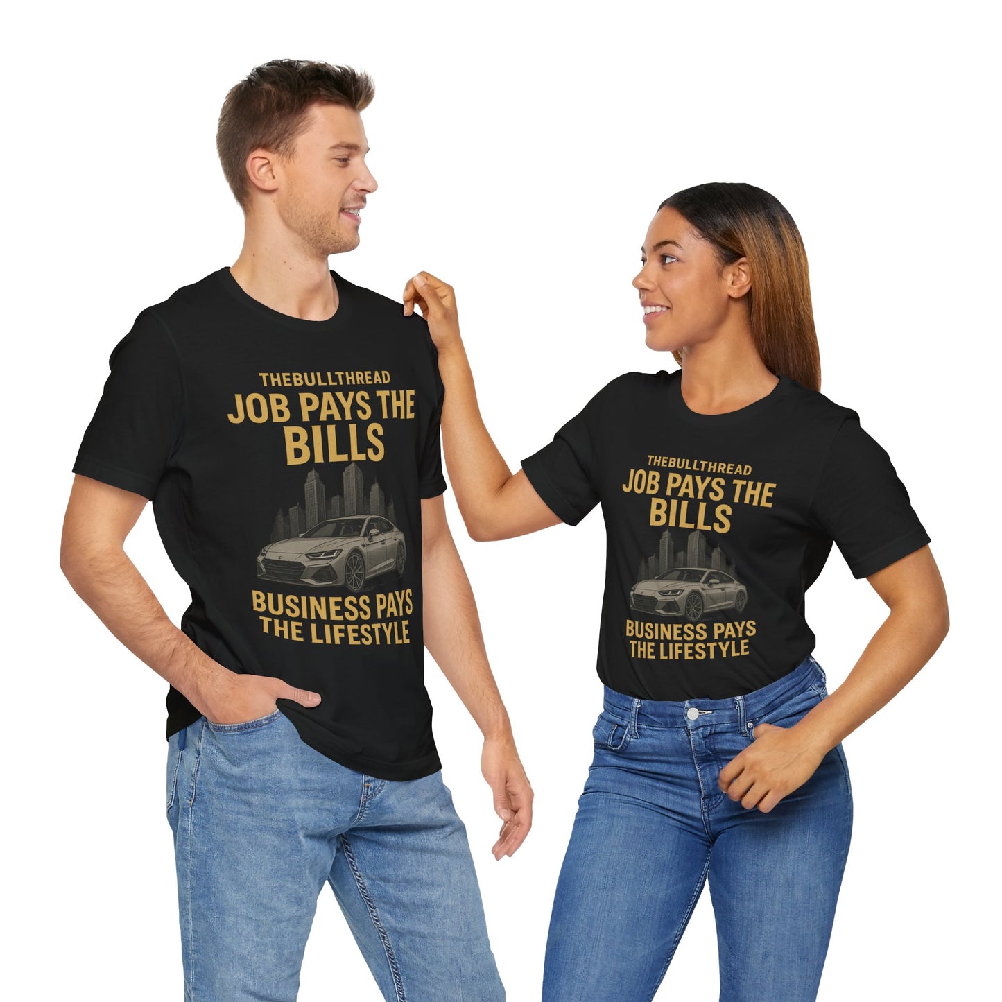 Premium Gold Motivational Streetwear Tee by The BullThread | Job Pays the Bills Business Pays the Lifestyle | Luxury Investor Shirt