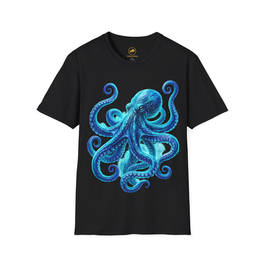 Premium Octopus Shirt, Bioluminescent Deep Sea Ocean Tee, Glowing Blue Kraken Graphic T Shirt, Coastal Nature Lover Gift, Florida Ocean Art.