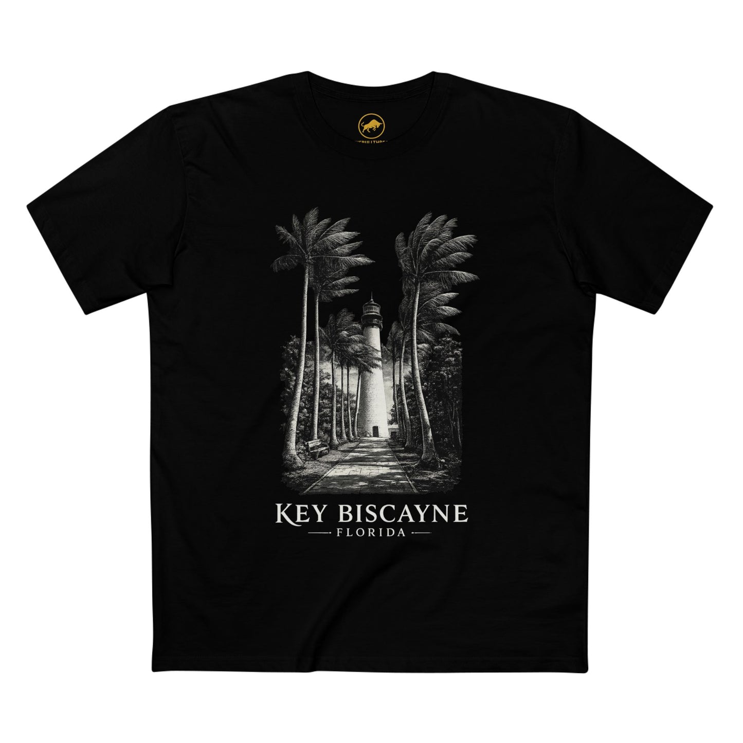 Key Biscayne Florida Luxury Lighthouse Shirt, AS Colour 5001 Premium Tee, Cape Florida Coastal Graphic, Minimalist Beach Palm Design.
