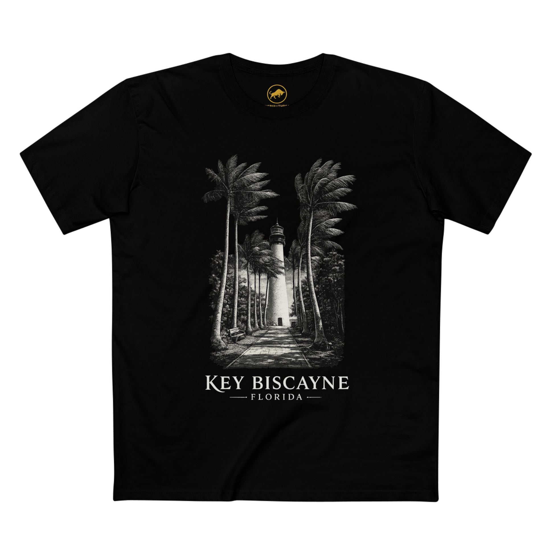 Key Biscayne Florida Luxury Lighthouse Shirt, AS Colour 5001 Premium Tee, Cape Florida Coastal Graphic, Minimalist Beach Palm Design.