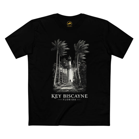 Key Biscayne Florida Luxury Lighthouse Shirt, AS Colour 5001 Premium Tee, Cape Florida Coastal Graphic, Minimalist Beach Palm Design.