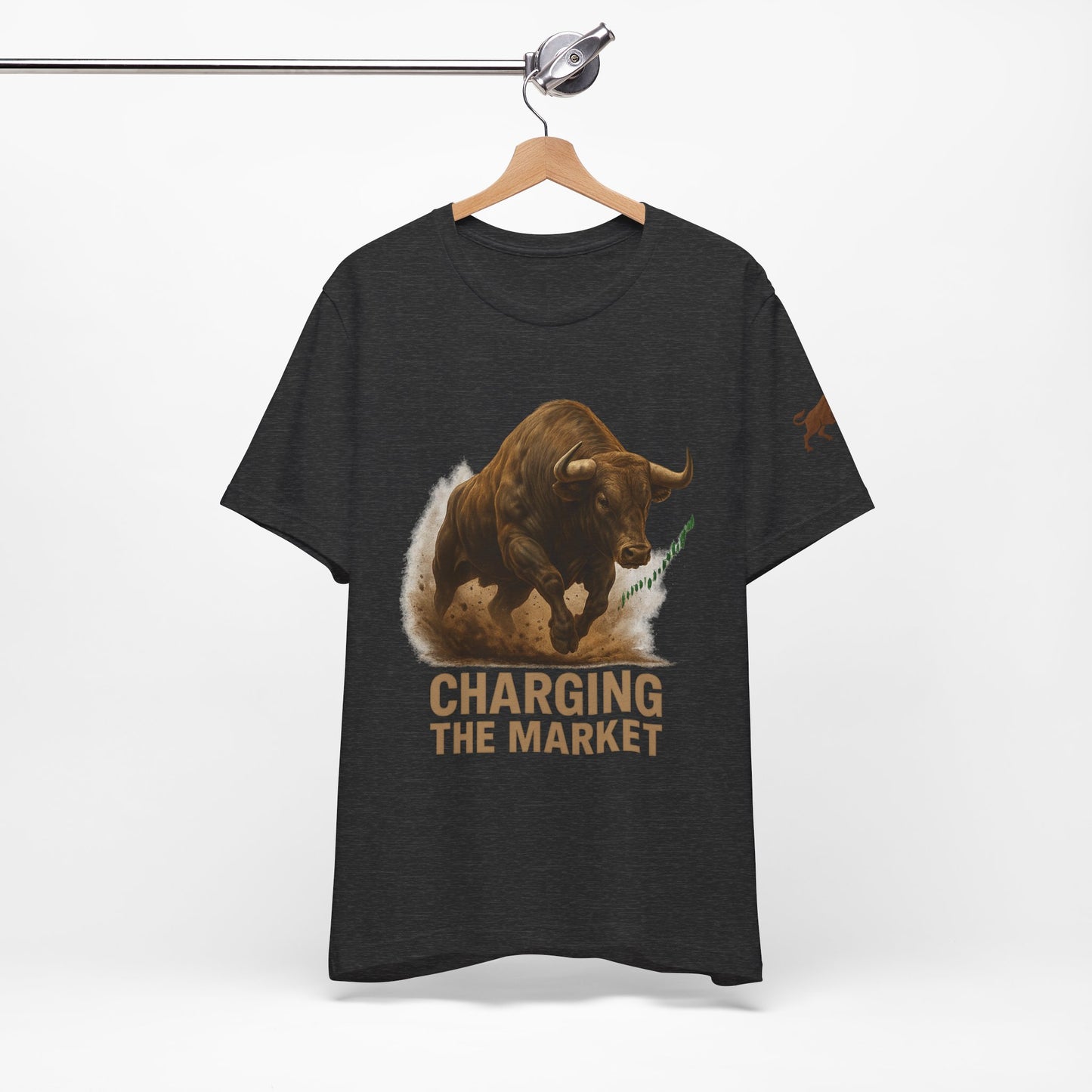 Premium Crypto Trading Tee - Charging the Market Brown Fur Bull Graphic by TheBullThread